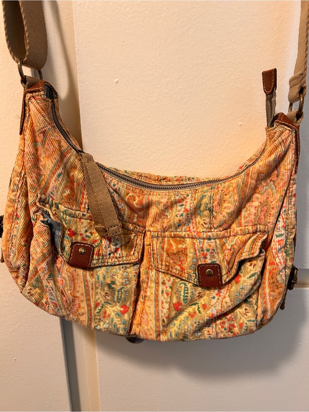 Vintage Fossil Multicolor Corduroy Crossbody Bag